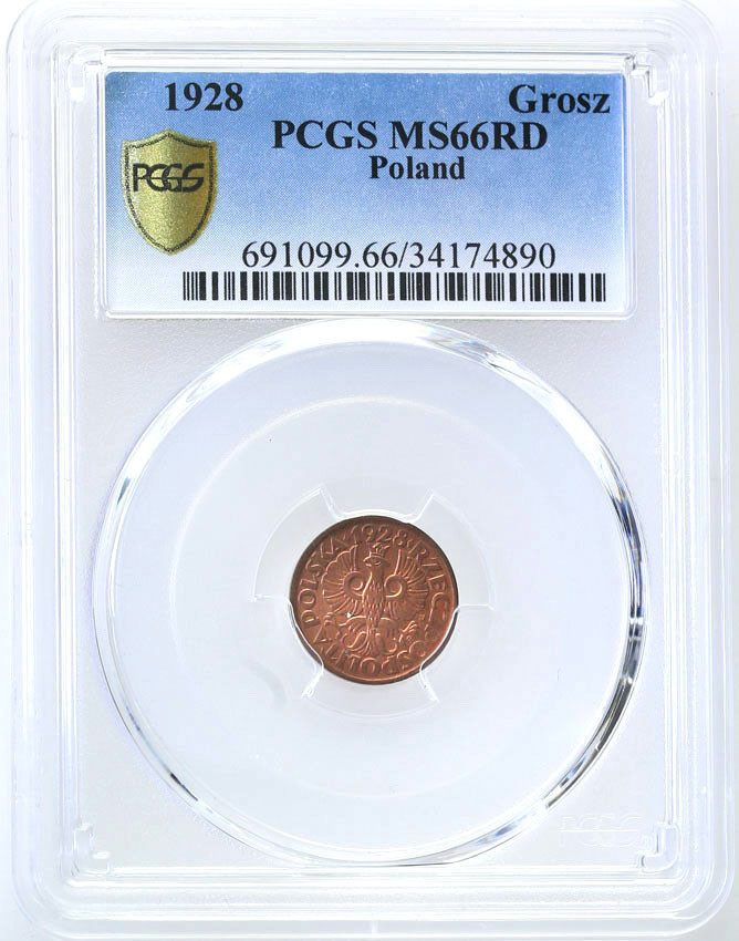 II RP. 1 grosz 1928 PCGS MS66 RD (MAX)